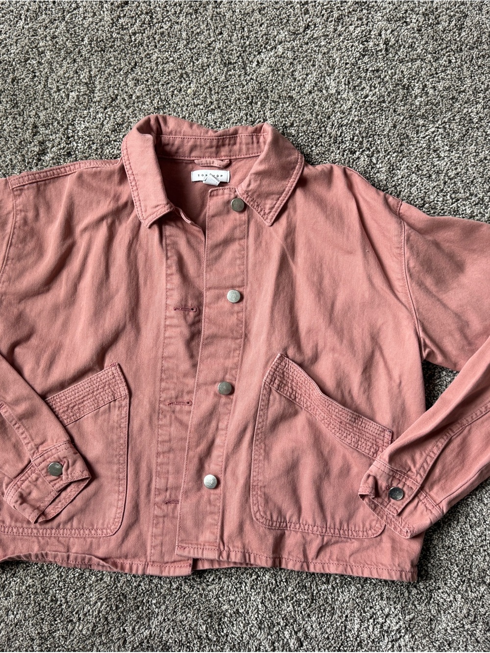 Topshop Rose Pink Button-Front Jean Jacket